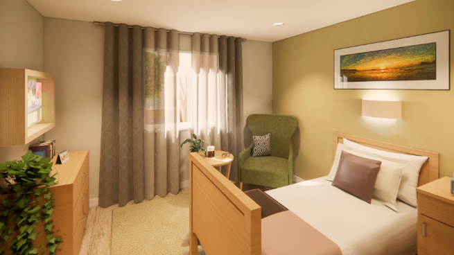 Render of bedroom in Hazelbrook Care Home