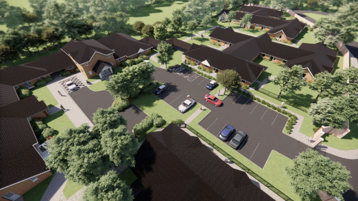 Rendered areal image on the front of Hazelbrook Care Home